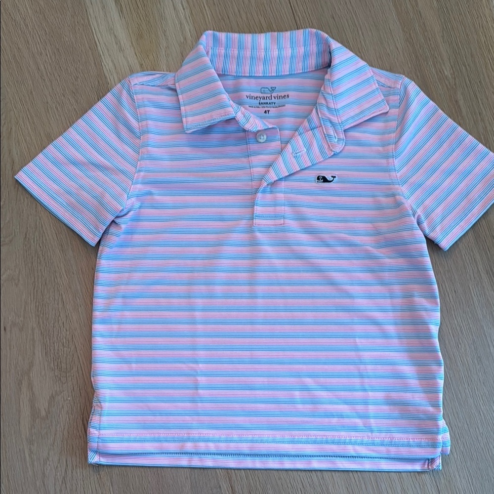 Vineyard Vines Pink and Blue Striped Polo Shirt